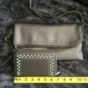 Pewter cross body bag with matching wallet